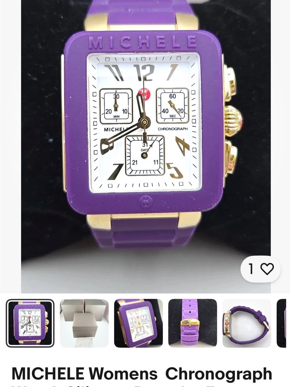 Michele Purple Silicone Strap Chronograph Watch with Gold Accents